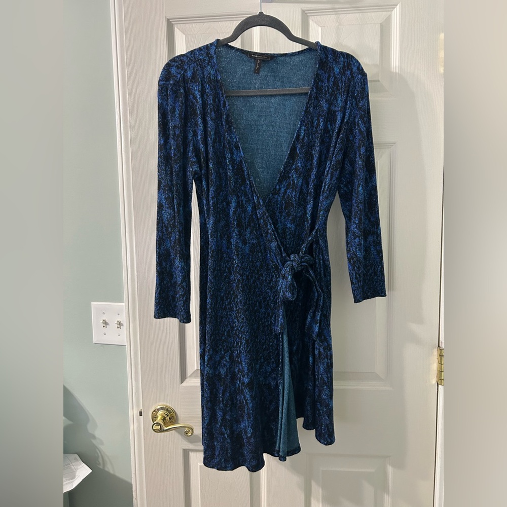 BCBGMaxAzria Navy Patterned Long Sleeve Dress